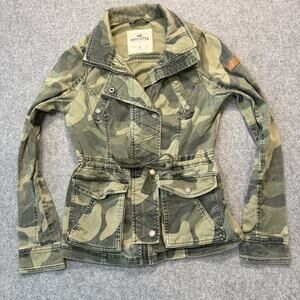 Women's Hollister Camouflage Military Cargo Tie Front Jacket Size Small